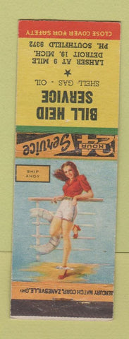 Matchbook Cover - Bill Heid Service Shell oil gas pinup Detroit MI #1