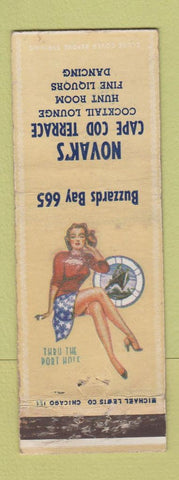 Matchbook Cover - Novak's Cape Cod Terrace Buzzards Bay MA WWII pinup WEAR