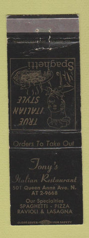Matchbook Cover - Tony's Italian Restaurant WEAR
