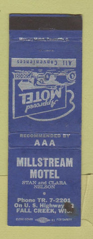 Matchbook Cover - Millstream Motel Fall Creek WI WORN