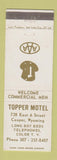 Matchbook Cover - Topper Motel Casper WY WHITE