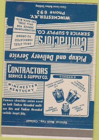 Matchbook Cover - Contractors Service Supply Winchester KY 40 Strike