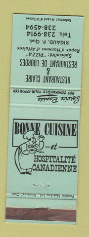 Matchbook Cover - Restaurant Clair De Lourdes Pizza Rigaud QC