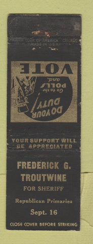Matchbook Cover - Frederick Troutwine for Sheriff Uncle Sam WEAR
