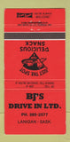 Matchbook Cover - BJ's Drive In Lanigan SK 30 Strike