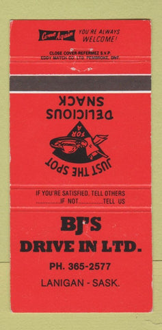 Matchbook Cover - BJ's Drive In Lanigan SK 30 Strike
