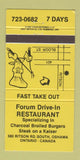 Matchbook Cover - Forum Drive In Restaurant Oshawa ON 30 Strike