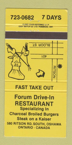 Matchbook Cover - Forum Drive In Restaurant Oshawa ON 30 Strike