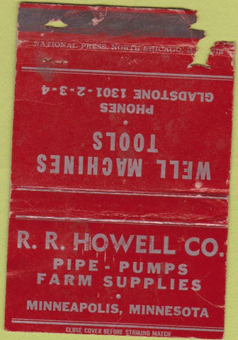 Matchbook Cover - Well Machine Tools Minneapols MN POOR 40 Strike
