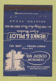 Matchbook Cover - San Jacinto Monument Henke Pillot Grocery Houston TX 40 Strike