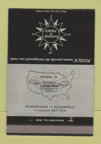 Matchbook Cover - Pierce Homes Birmingham Bloomfield MI 40 Strike SAMPLE