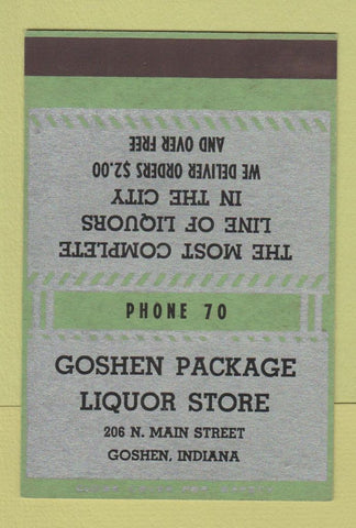 Matchbook Cover - Goshen Package Liquor IN low phone # 40 Strike SAMPLE