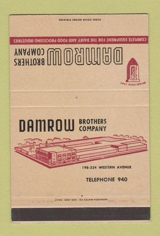 Matchbook Cover - Damrow Brothers Dairy Equipment CA? WORN 40 Strike SAMPLE