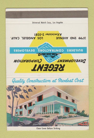 Matchbook Cover - Regent Builders Los Angeles CA 40 Strike SAMPLE