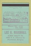 Matchbook Cover - Lea Marshall Real Estate Portland OR WEAR 40 Strike SAMPLE