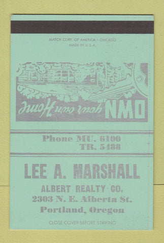 Matchbook Cover - Lea Marshall Real Estate Portland OR WEAR 40 Strike SAMPLE