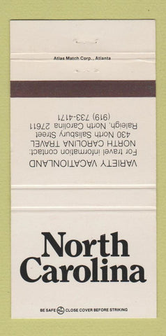 Matchbook Cover - North Carolina Tourism Raleigh NC 30 Strike