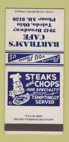 Matchbook Cover - Bartram's Cafe Toledo OH 30 Strike SAMPLE