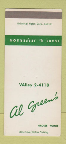 Matchbook Cover - Al Green's Grosse Pointe MI WEAR 30 Strike SAMPLE
