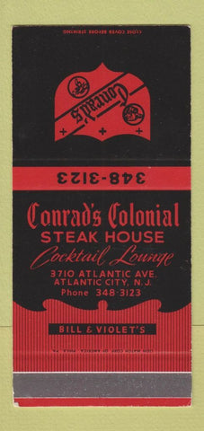 Matchbook Cover Conrad's Colonial Steak House Atlantic City NJ 30 Strike SAMPLE