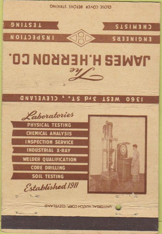 Matchbook Cover - James Herron Co Engineers Cleveland OH 40 Strike