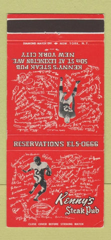 Matchbook Cover - Kenny's Steak Pub New York City football 30 Strike
