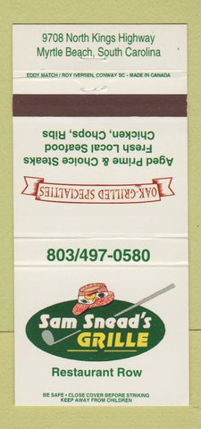 Matchbook Cover - Sam Snead's Grille Myrtle Beach SC Golf 30 Strike