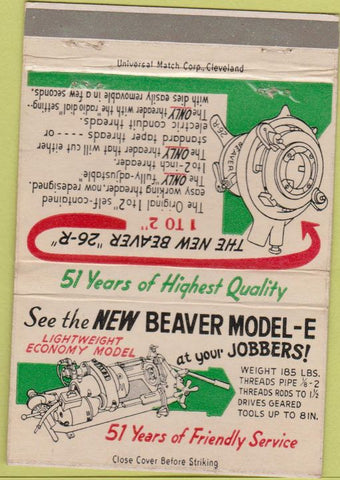 Matchbook Cover - Beaver Model E Pipe Machine Warren OH 40 Strike