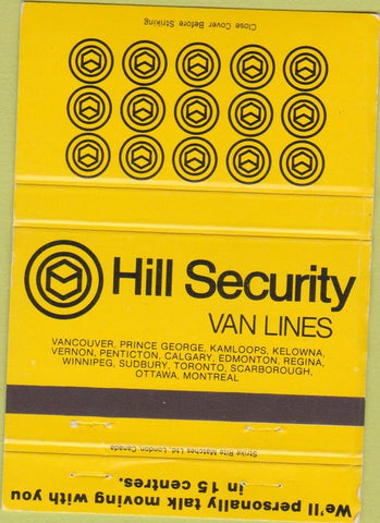 Matchbook Cover - Hill Security Van Lines Canada WORN 40 Strike
