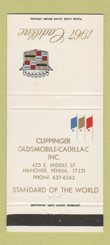 Matchbook Cover - 1967 Cadillac Clippinger Oldsmobile Hanover PA 30 Strike