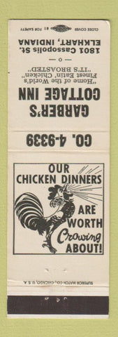 Matchbook Cover - Garber's Cottage Inn Elkhart IN WHITE