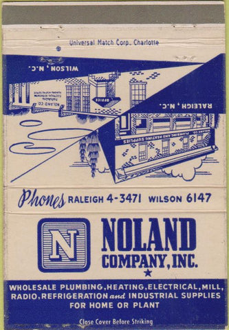 Matchbook Cover - Noland Plumbing Heating Wilson Raleigh NC 40 Strike