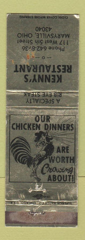 Matchbook Cover - Kenny's Restaurant Marysville OH WORN