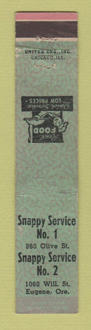 Matchbook Cover - Snappy Service Restaurants Eugene OR 12 Strike