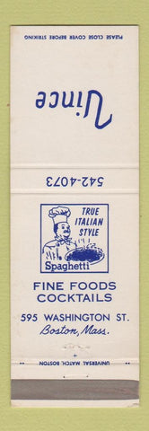Matchbook Cover - Vince Restaurant Italian Boston MA