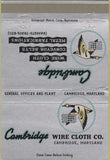 Matchbook Cover - Cambridge Wire Cloth MD 40 Strike