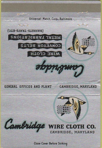 Matchbook Cover - Cambridge Wire Cloth MD 40 Strike