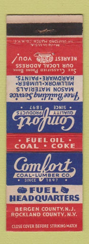 Matchbook Cover - Comfort Coal Lumber Bergen Rockland County NJ NY