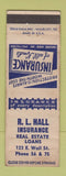 Matchbook Cover - RL Hall Insurance Real Estate WEAR