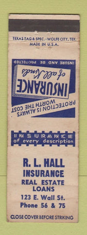 Matchbook Cover - RL Hall Insurance Real Estate WEAR