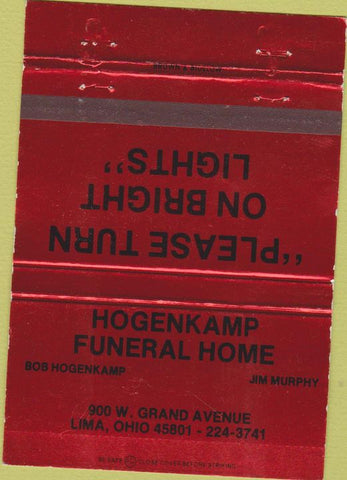 Matchbook Cover - Hogenkamp Funeral Home Lima OH red 40 Strike