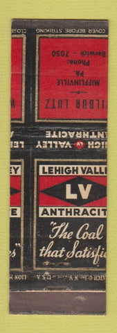 Matchbook Cover - Lehigh Valley Anthracite Coal Mifflinville PA Lutz MISCUT