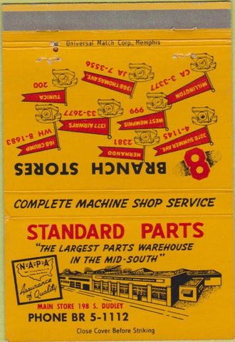 Matchbook Cover - NAPA Auto Parts Memphis TN 40 Strike