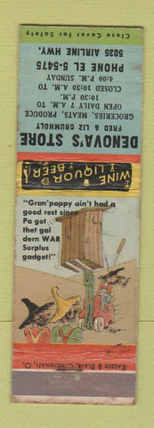 Matchbook Cover - Denova's Store Grocery hillbilly WEAR