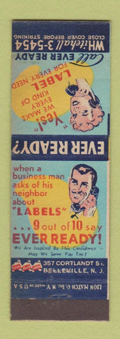 Matchbook Cover - Ever Ready Labels Belleville NJ