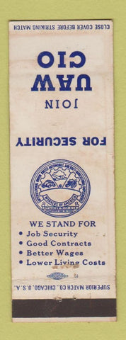 Matchbook Cover - UAW CIP Union Indianapolis IN Raymond Berndt WEAR