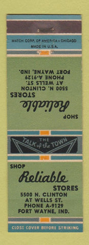 Matchbook Cover - Reliable Stores Fort Wayne IN