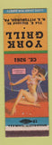 Matchbook Cover - York Grill Pittsburgh PA pinup