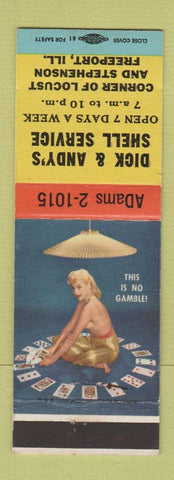Matchbook Cover - Dick & Andy's Shell oil gas Freeport IL pinup