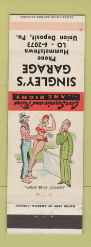 Matchbook Cover - Singley's Garage Union Deposit PA hillbilly